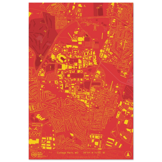 Campus map print of the University of Maryland in College Park, MD