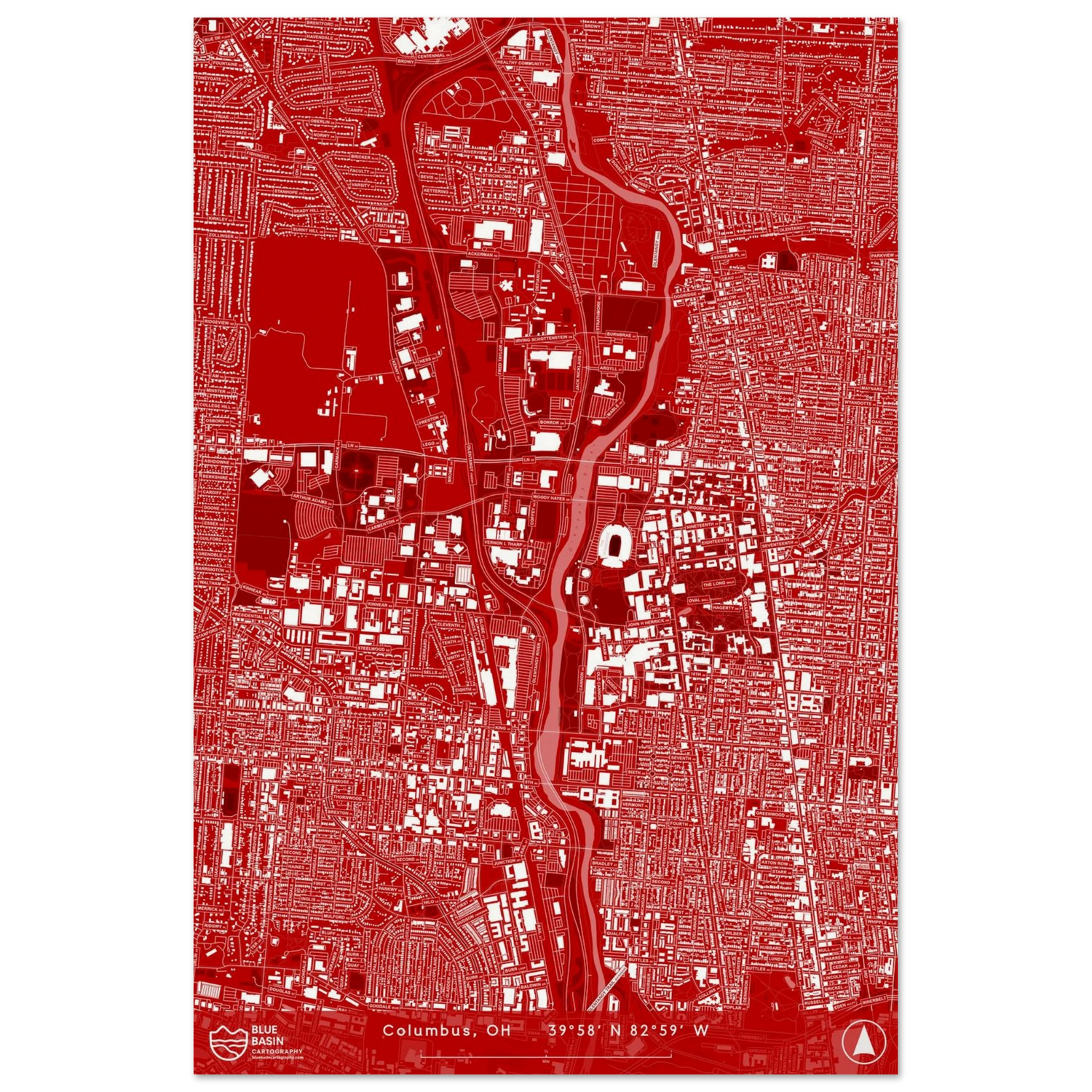 Campus map print of Ohio State University in Columbus, OH